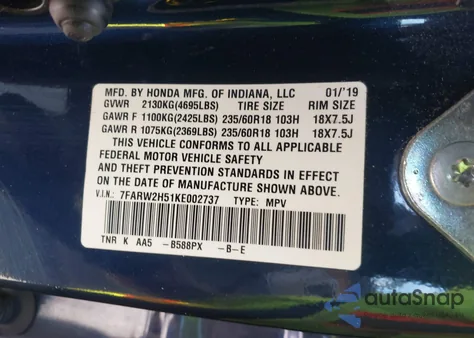 2019 Honda Cr-V Ex from USA, damaged, VIN 7FARW2H51KE002737